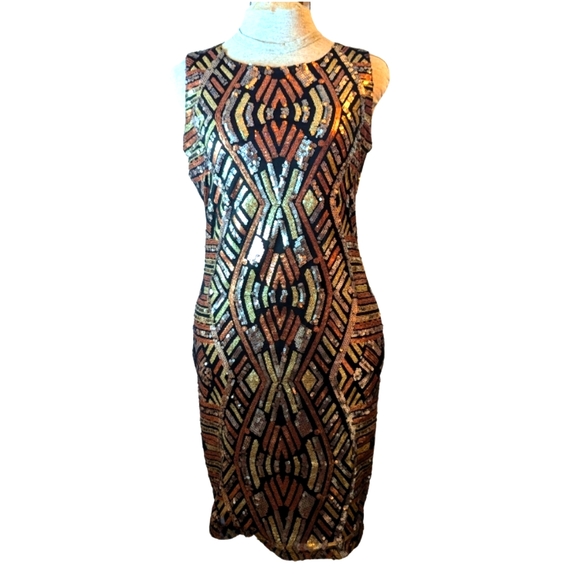 Olivia Matthews sz12 Metallic geometric sequin wiggle dress NWOT - Picture 1 of 6